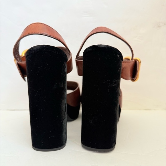 Prada Black/Brown Velvet & Leather Platform Block Heel Ankle Strap Sandals EU 39 - Picture 4 of 9